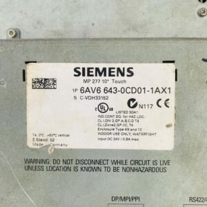 Siemens 6AV6 643-0CD01-1AX1 | MP 277 10″ Touch Display