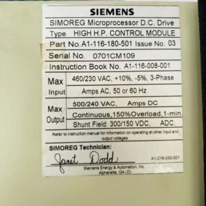 Siemens A1-116-180-501 | SIMOREG Microprocessor D.C.Drive